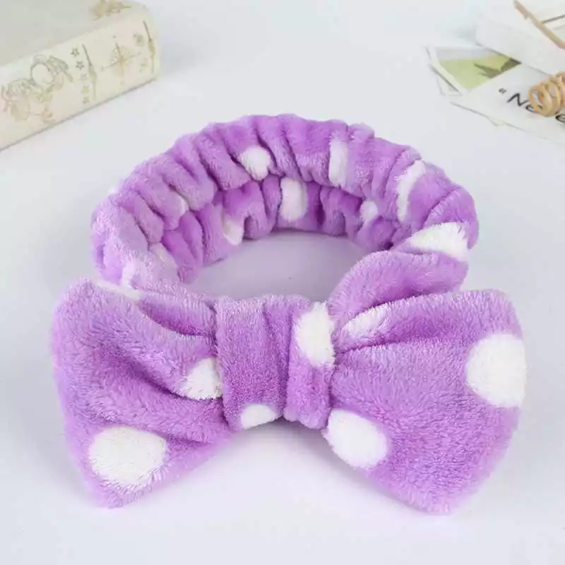Elastic Headband. Elastic Head band tie. Purple Polka dot Head Bands.