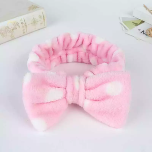 Soft pink and purple bow tie headband. Pink and White polka dot fleece hair band.