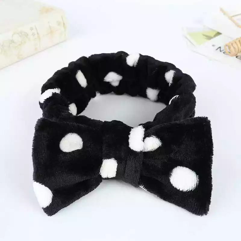 Black base and white Bow Tie Hair Band. Bowtie hair band. Elastic Headband. Elastic Head band tie. Polka dot Head Bands.